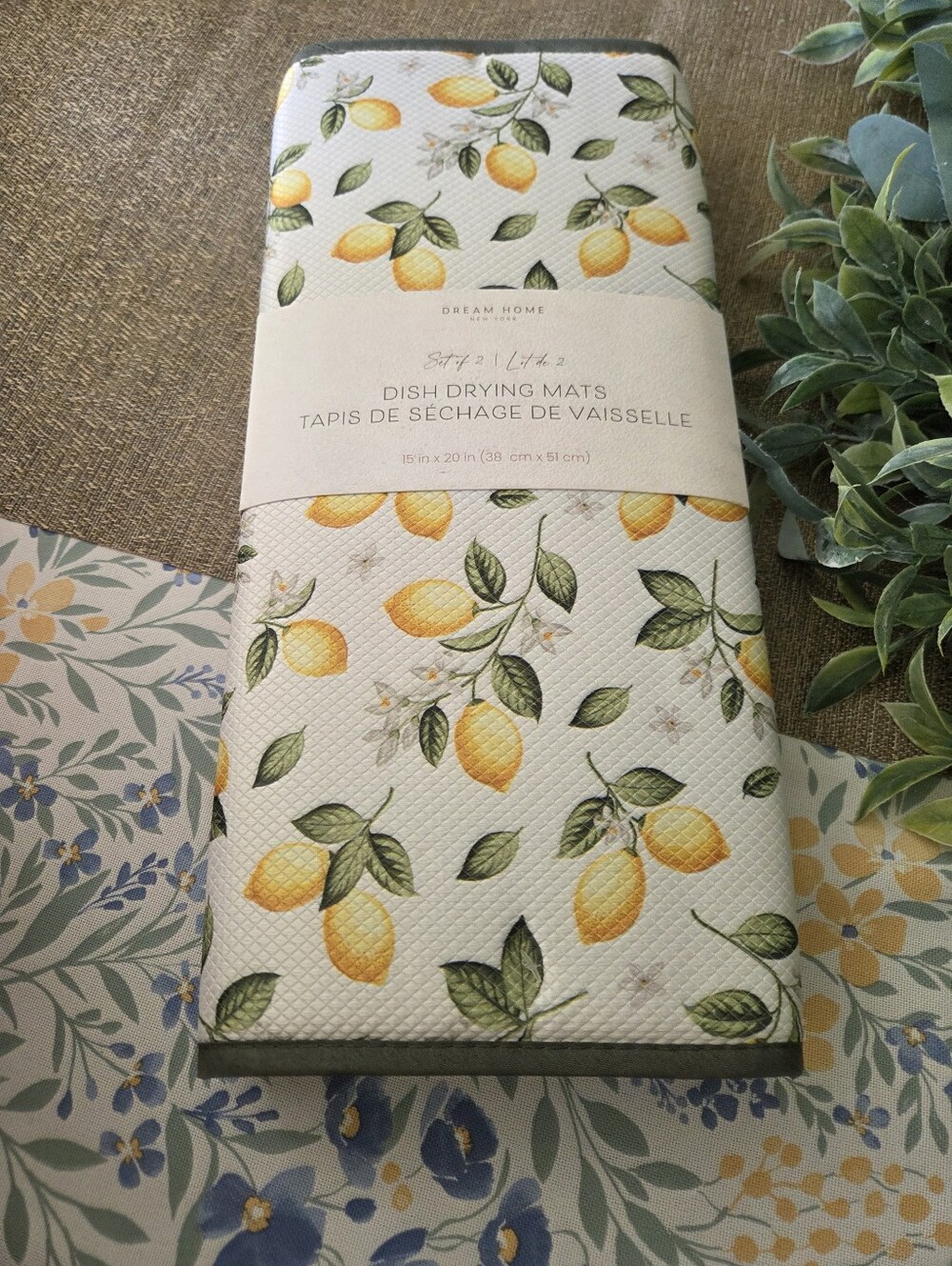 Lemon Print Dish Drying Mats - Yellow & Green
